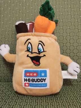 H-E-B H-E Buddy Grocery Bag Plush - Tan with Orange & Green